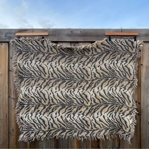 Vintage Tiger Stripes Fringe Tassels Rug Throw Blanket Afghan
